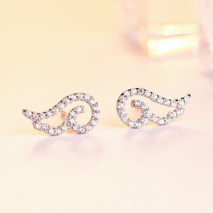 925 Sterling Silver Angel Wing Stud Earrings – Elegant Winged Jewelry for Women