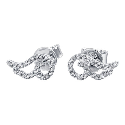 925 Sterling Silver Angel Wing Stud Earrings – Elegant Winged Jewelry for Women