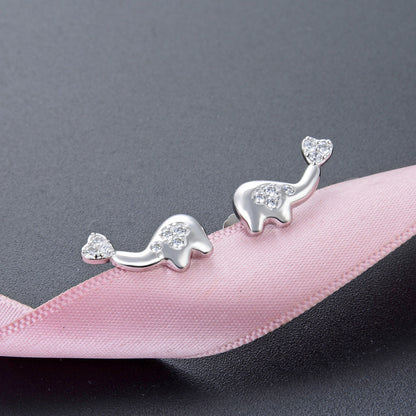 925 Sterling Silver Animal Geometric Stud Earrings - Electroplated Korean Style Minimalist Earrings with Plastic Stoppers