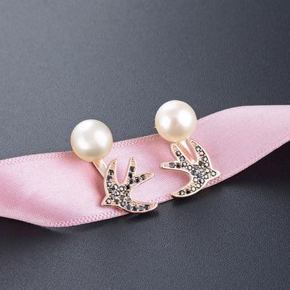925 Sterling Silver Animal Pearl Stud Earrings - Minimalist Geometric Earrings with Plastic Stoppers