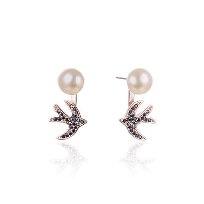 925 Sterling Silver Animal Pearl Stud Earrings - Minimalist Geometric Earrings with Plastic Stoppers