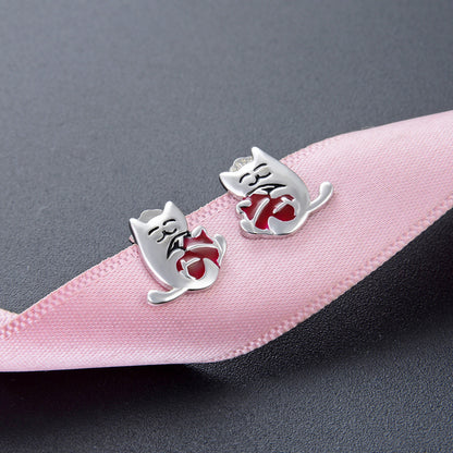 925 Sterling Silver Animal Stud Earrings - Electroplated Cartoon Geometric Earrings with Plastic Stoppers