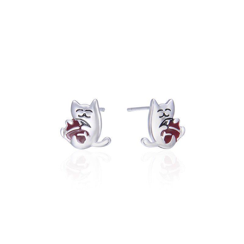 925 Sterling Silver Animal Stud Earrings - Electroplated Cartoon Geometric Earrings with Plastic Stoppers