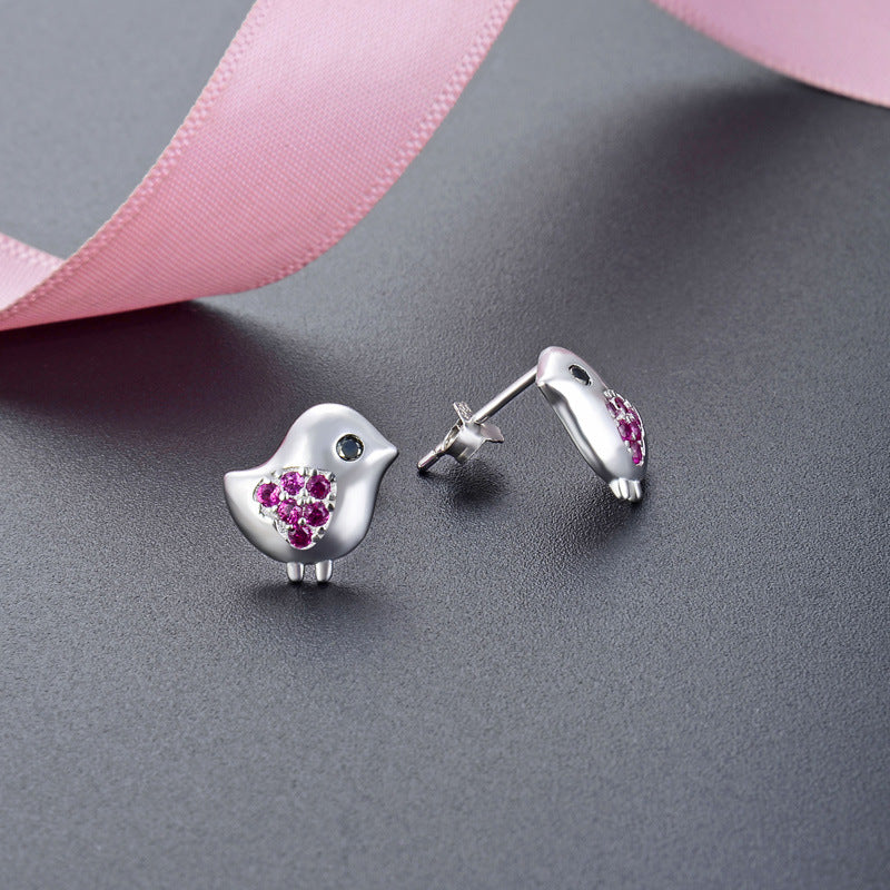 925 Sterling Silver Animal Stud Earrings - Electroplated Korean Style Cute Geometric Earrings with Plastic Backs
