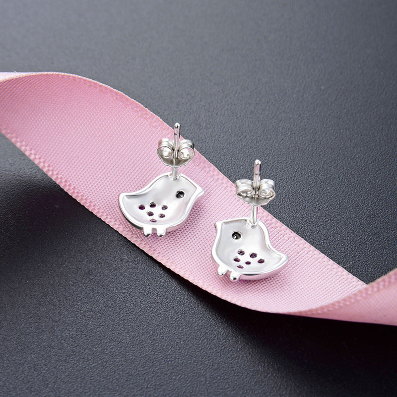 925 Sterling Silver Animal Stud Earrings - Electroplated Korean Style Cute Geometric Earrings with Plastic Backs