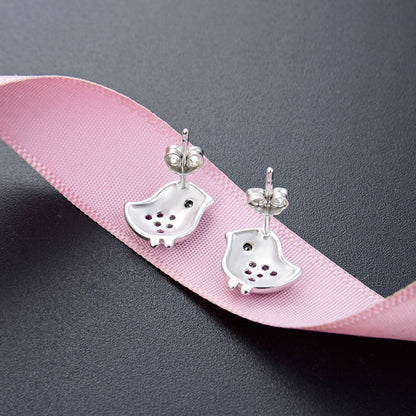 925 Sterling Silver Animal Stud Earrings - Electroplated Korean Style Cute Geometric Earrings with Plastic Backs