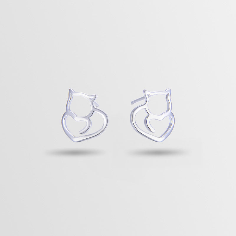 925 Sterling Silver Animal & Heart Stud Earrings - Minimalist Geometric Earrings with Plastic Backs