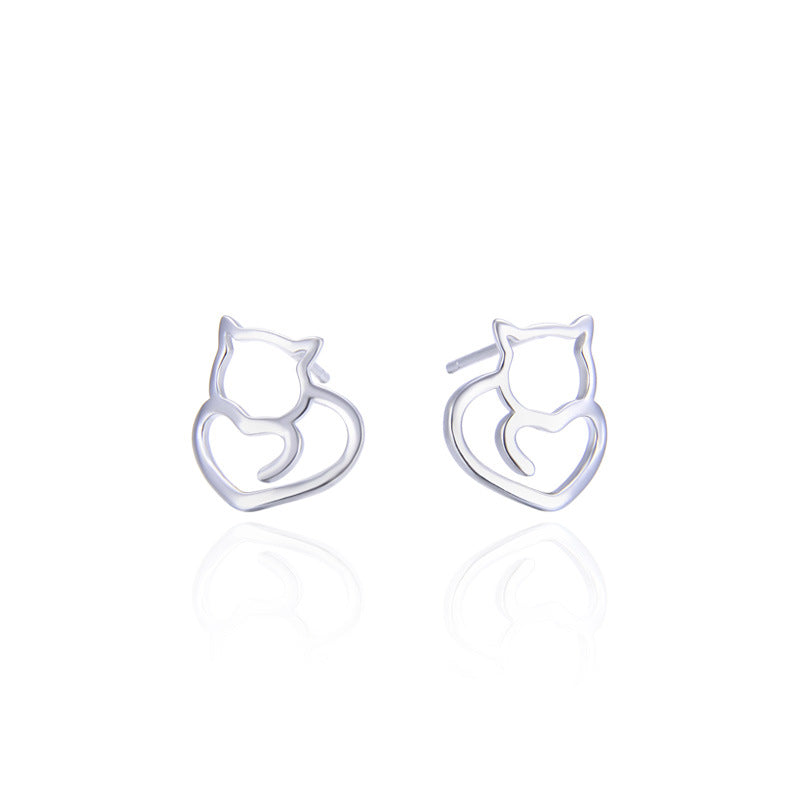 925 Sterling Silver Animal & Heart Stud Earrings - Minimalist Geometric Earrings with Plastic Backs