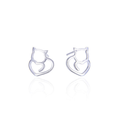 925 Sterling Silver Animal & Heart Stud Earrings - Minimalist Geometric Earrings with Plastic Backs