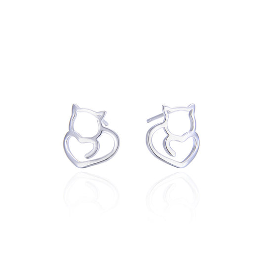 925 Sterling Silver Animal & Heart Stud Earrings - Minimalist Geometric Earrings with Plastic Backs