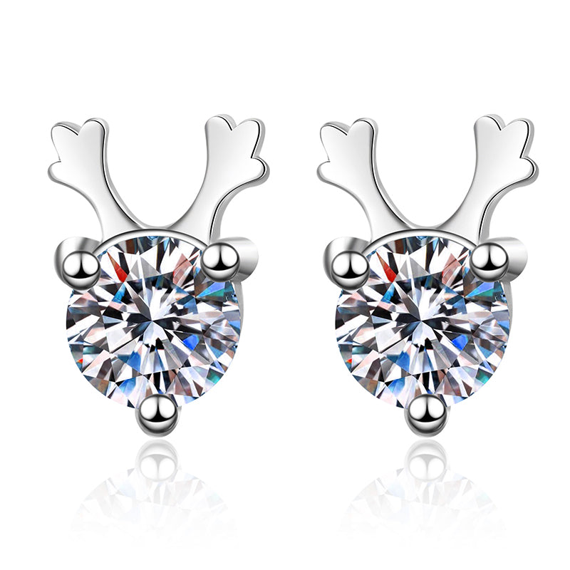 925 Sterling Silver Antler Moissanite Stud Earrings - 0.6CT with Cultural Motifs