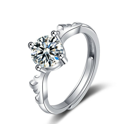 925 Sterling Silver Antler Ring with 1ct Moissanite - White Gold Plated Adjustable Women's Band