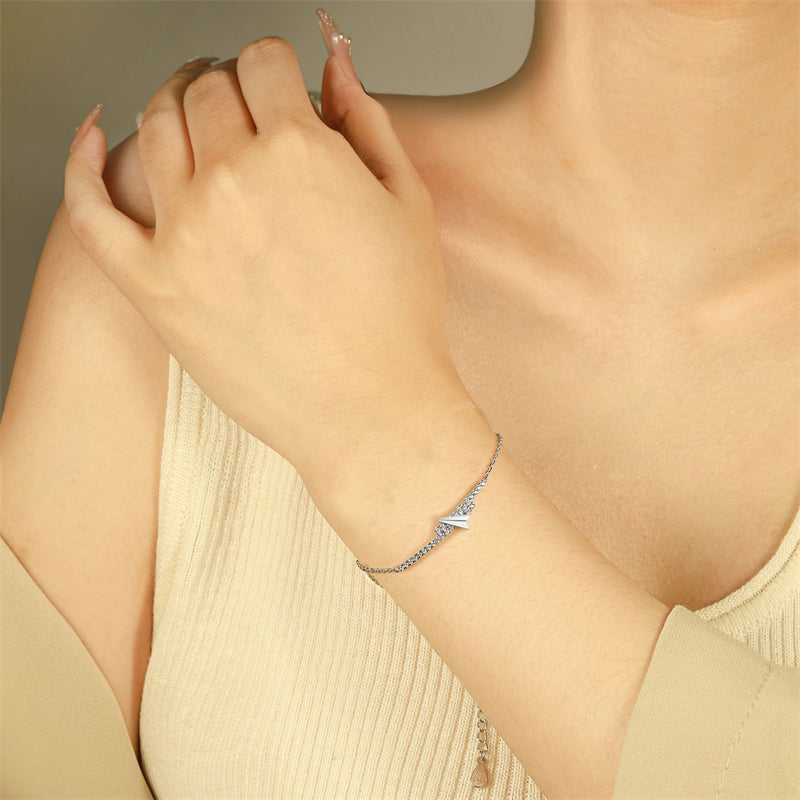 925 Sterling Silver Asymmetric Bracelet - Modern Geometric Jewelry with Zirconia