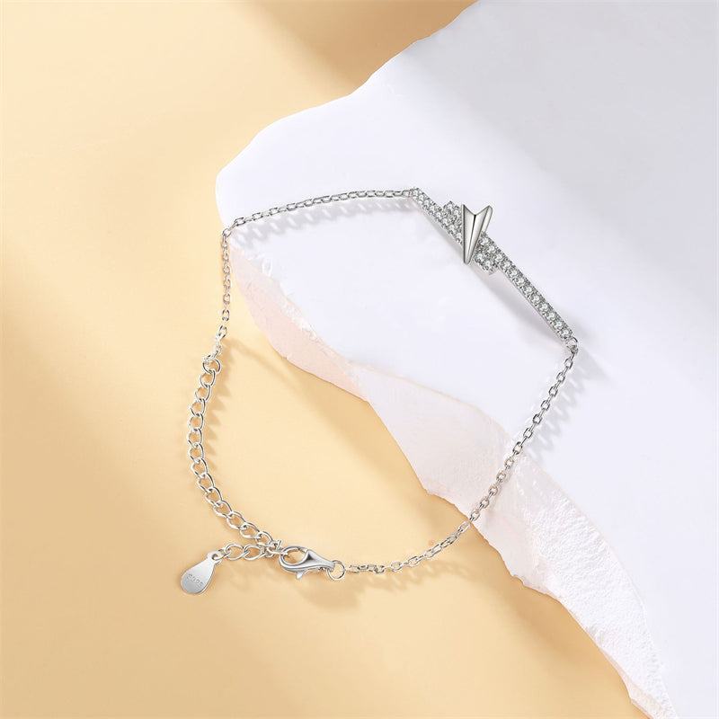 925 Sterling Silver Asymmetric Bracelet - Modern Geometric Jewelry with Zirconia