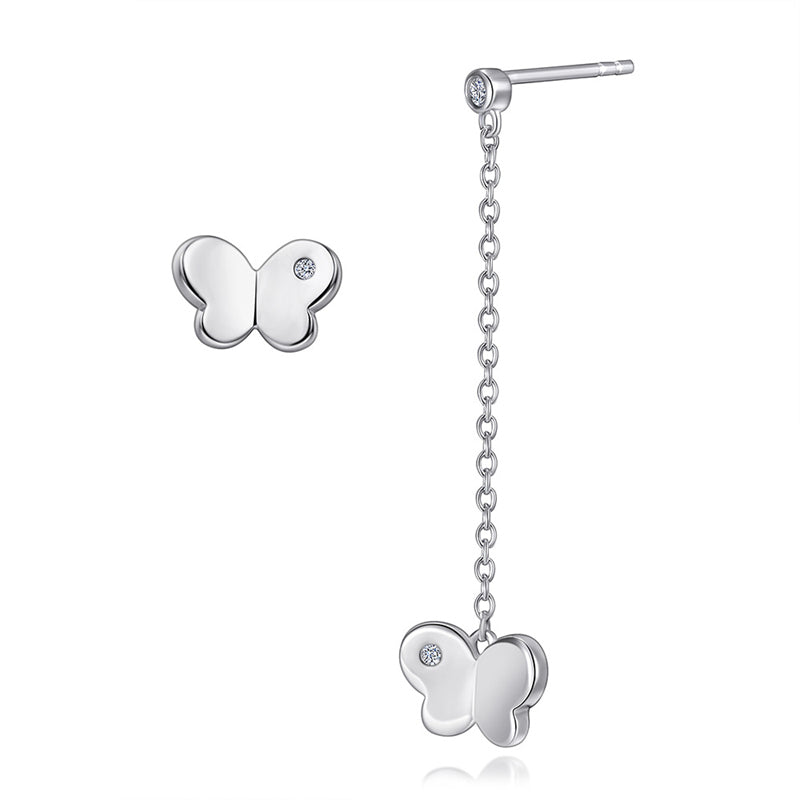 925 Sterling Silver Asymmetric Butterfly Drop Earrings – Trendy Korean-Style Jewelry