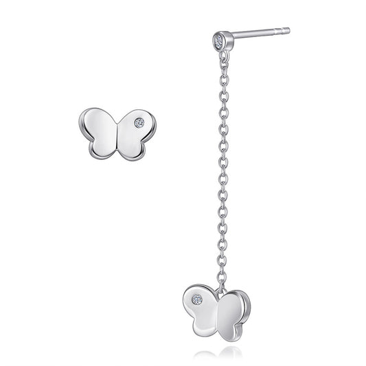 925 Sterling Silver Asymmetric Butterfly Drop Earrings – Trendy Korean-Style Jewelry
