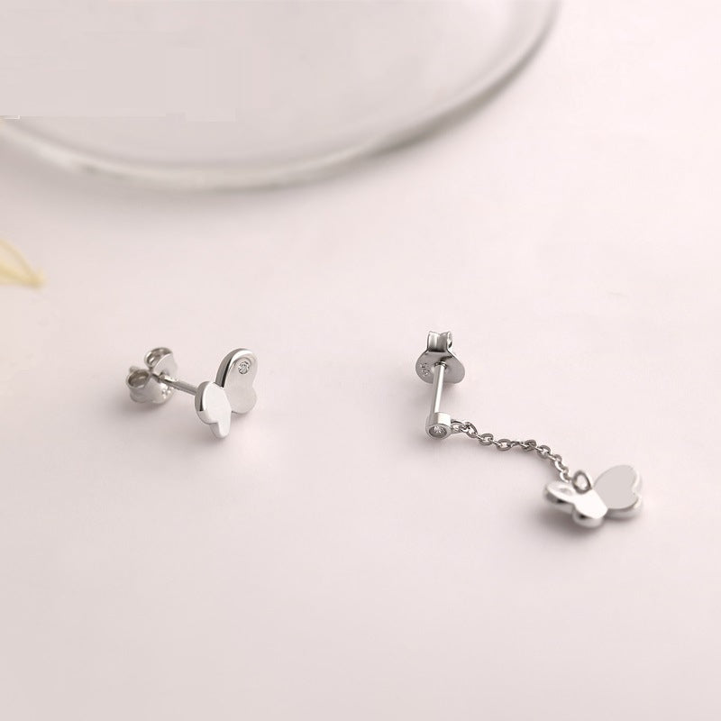 925 Sterling Silver Asymmetric Butterfly Drop Earrings – Trendy Korean-Style Jewelry