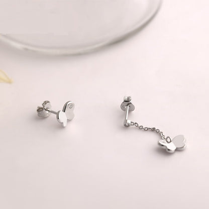 925 Sterling Silver Asymmetric Butterfly Drop Earrings – Trendy Korean-Style Jewelry