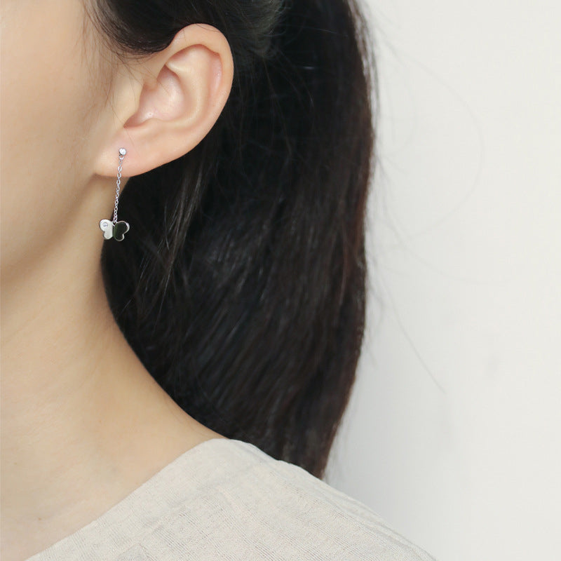 925 Sterling Silver Asymmetric Butterfly Drop Earrings – Trendy Korean-Style Jewelry