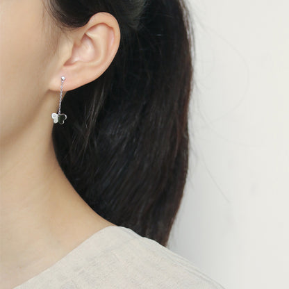 925 Sterling Silver Asymmetric Butterfly Drop Earrings – Trendy Korean-Style Jewelry