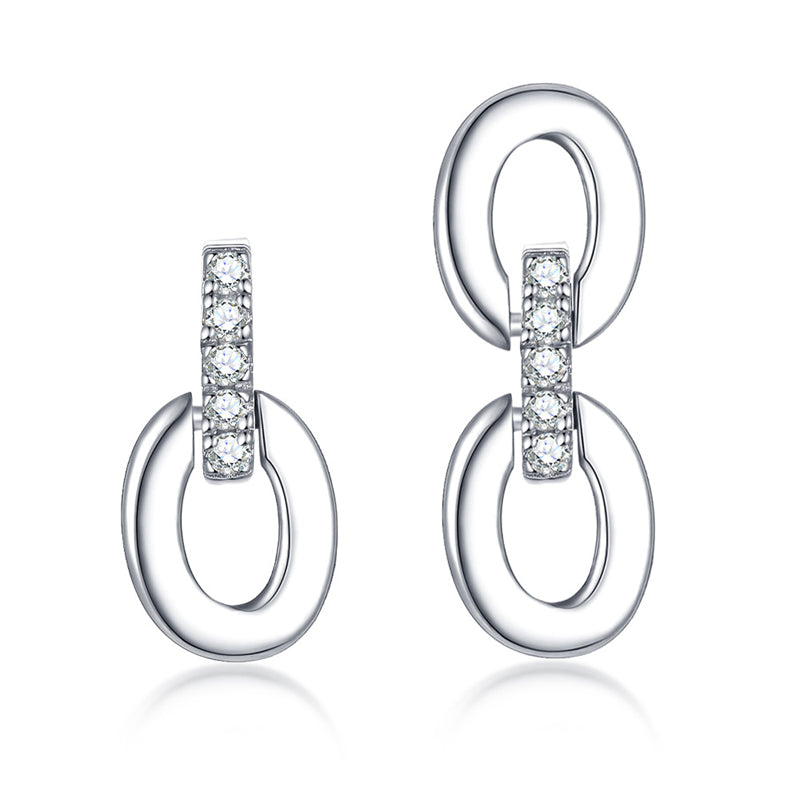 925 Sterling Silver Asymmetric Hoop Earrings - Elegant Fringe Double Ring Statement Earrings