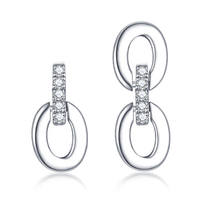 925 Sterling Silver Asymmetric Hoop Earrings - Elegant Fringe Double Ring Statement Earrings
