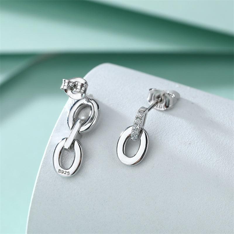925 Sterling Silver Asymmetric Hoop Earrings - Elegant Fringe Double Ring Statement Earrings
