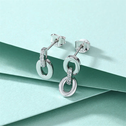 925 Sterling Silver Asymmetric Hoop Earrings - Elegant Fringe Double Ring Statement Earrings