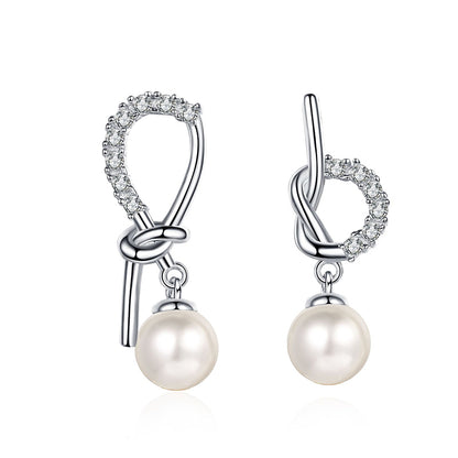 925 Sterling Silver Asymmetric Stud Earrings - 0.21ct Moissanite & 7mm Freshwater Pearls