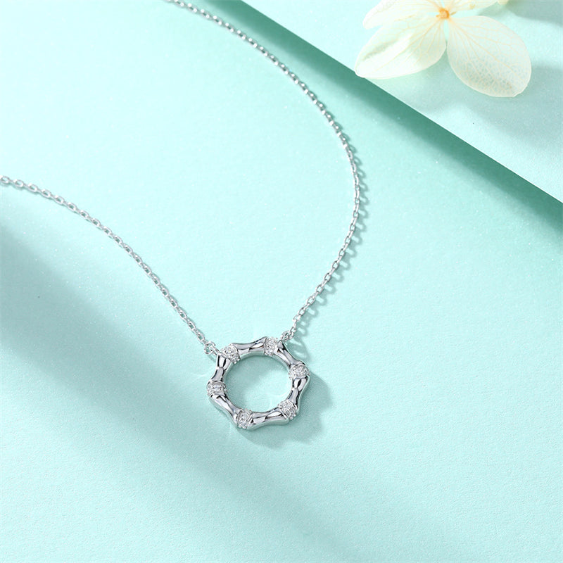925 Sterling Silver Bamboo Circle Necklace - Nature-Inspired Minimalist Design