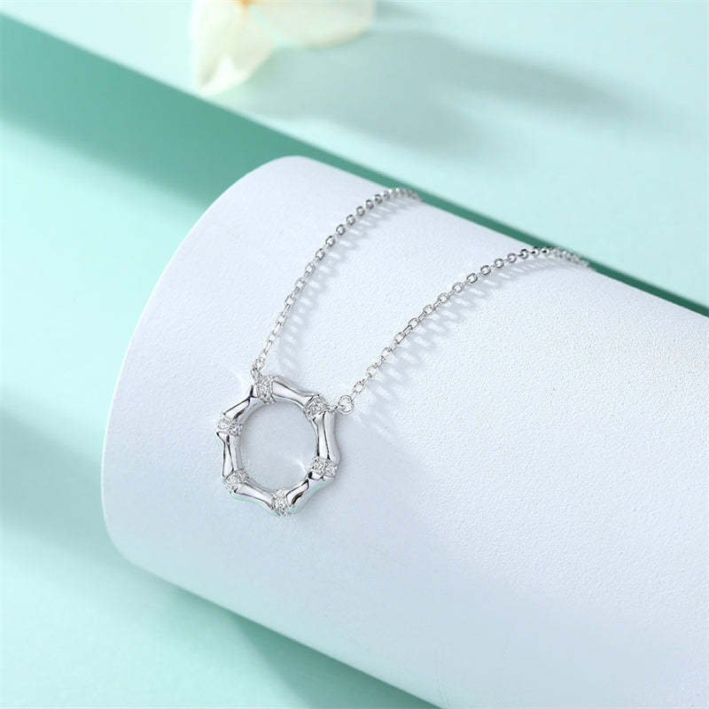 925 Sterling Silver Bamboo Circle Necklace - Nature-Inspired Minimalist Design