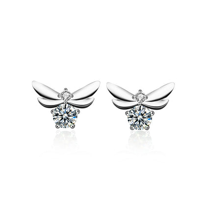 925 Sterling Silver Bee Stud Earrings with 0.5ct Moissanite (Green/White/Champagne) - Fashion Insect Jewelry for Women
