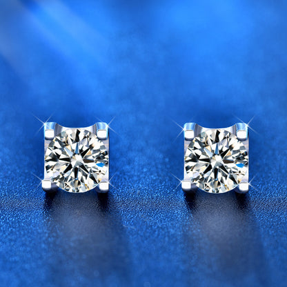 925 Sterling Silver Beveled Square Geometric Animal Stud Earrings with 0.5ct Moissanite Rhodium Plated Minimalist Jewelry for Women