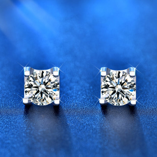 925 Sterling Silver Beveled Square Geometric Animal Stud Earrings with 0.5ct Moissanite Rhodium Plated Minimalist Jewelry for Women