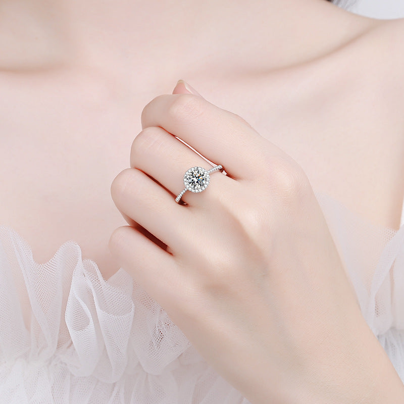 925 Sterling Silver Bezel Set Moissanite Ring | Subtle Peach-Inspired European Style