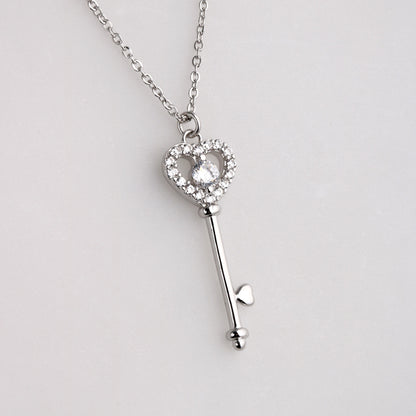 925 Sterling Silver Birthstone Key Necklace - Romantic Heart Lock Pendant