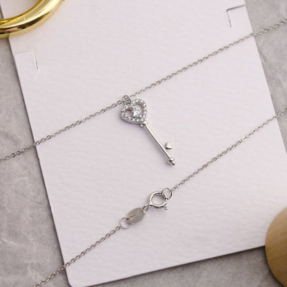 925 Sterling Silver Birthstone Key Necklace - Romantic Heart Lock Pendant