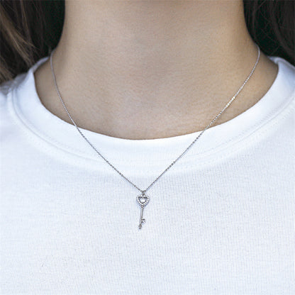 925 Sterling Silver Birthstone Key Necklace - Romantic Heart Lock Pendant