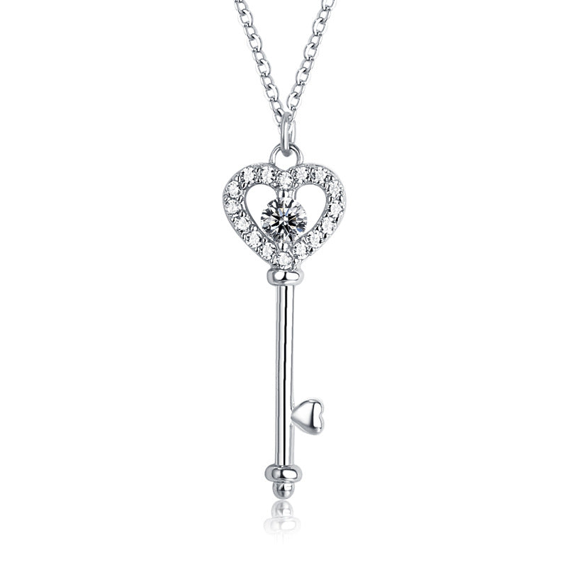 925 Sterling Silver Birthstone Key Necklace - Romantic Heart Lock Pendant