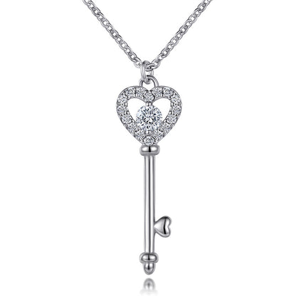 925 Sterling Silver Birthstone Key Necklace - Romantic Heart Lock Pendant