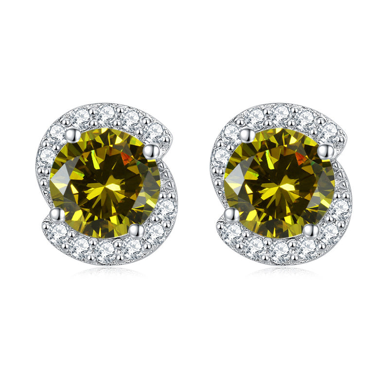 925 Sterling Silver Birthstone Zircon Stud Earrings – Minimalist Geometric Jewelry Collection