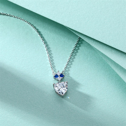 925 Sterling Silver Blue Heart Pendant Necklace - Elegant Sapphire Zirconia Collarbone Chain for Women
