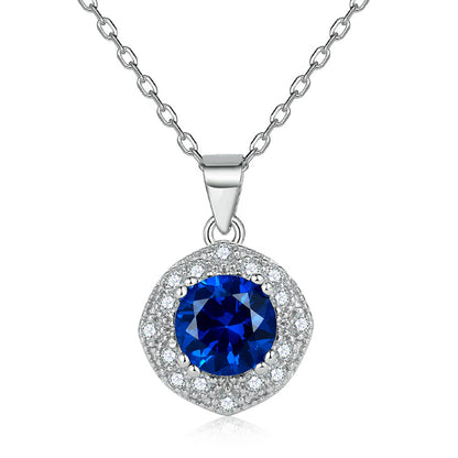925 Sterling Silver Blue Zircon Pendant Necklace - Elegant Geometric Collarbone Chain