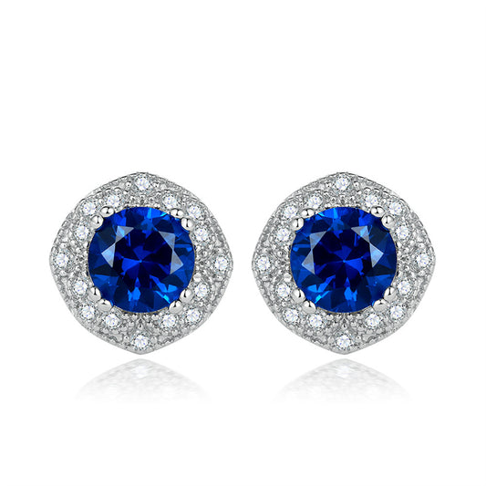 925 Sterling Silver Blue Zircon Square Earrings for Women Elegant Floral Inspired Stud Earrings White Gold Plated