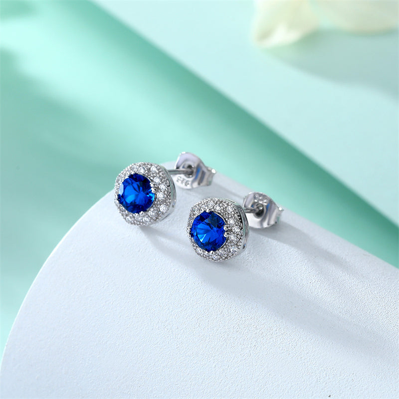 925 Sterling Silver Blue Zircon Square Earrings for Women Elegant Floral Inspired Stud Earrings White Gold Plated