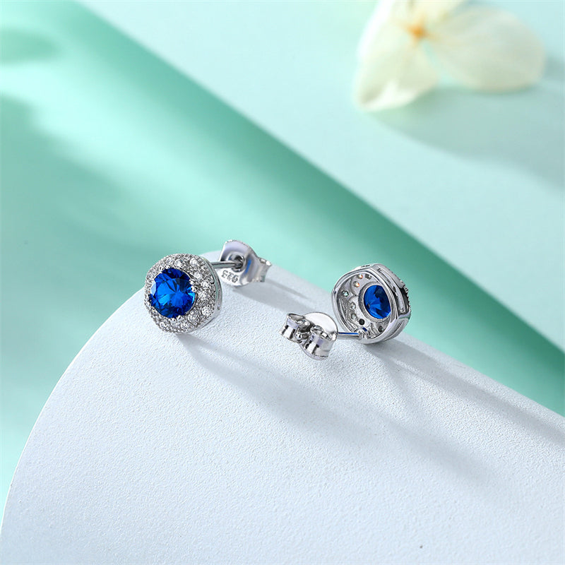 925 Sterling Silver Blue Zircon Square Earrings for Women Elegant Floral Inspired Stud Earrings White Gold Plated