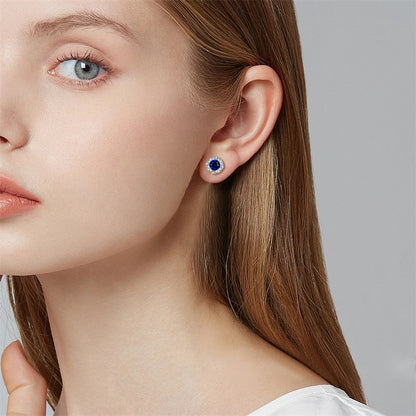925 Sterling Silver Blue Zircon Square Earrings for Women Elegant Floral Inspired Stud Earrings White Gold Plated