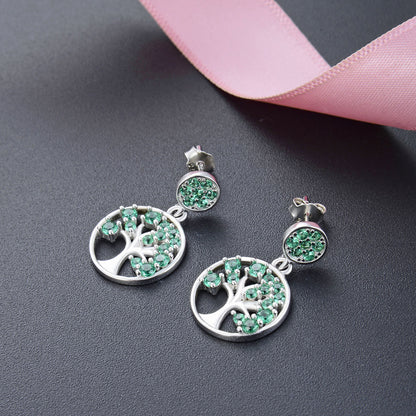 925 Sterling Silver Blue & Green Diamond Drop Earrings - Korean Style Geometric Dangle Earrings with Plastic Stoppers