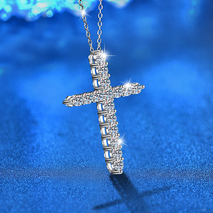 925 Sterling Silver Bold Cross Pendant Necklace with Moissanite Accents 41-50cm Rhodium Plated Unisex Statement Jewelry