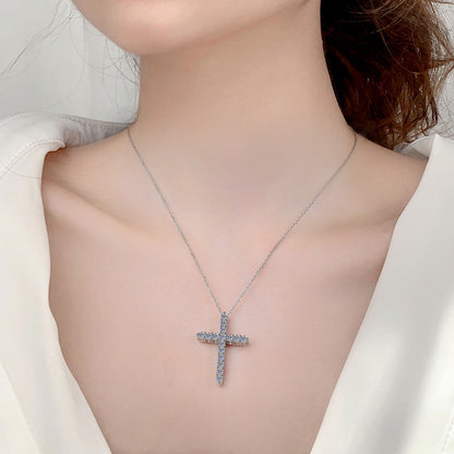 925 Sterling Silver Bold Cross Pendant Necklace with Moissanite Accents 41-50cm Rhodium Plated Unisex Statement Jewelry